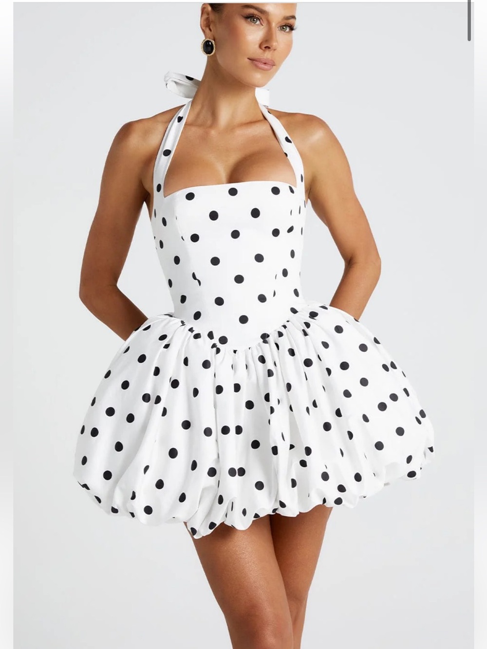 BABYBOO MARICIA MINI DRESS - BLACK POLKA DOT PRINT, XL
